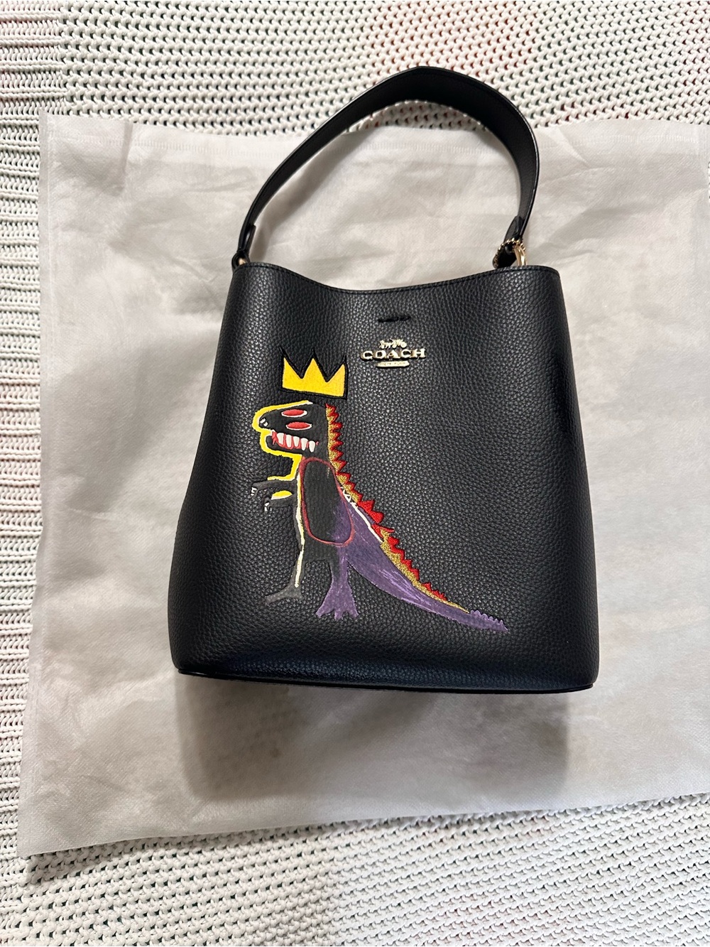Coach x Jean-Michel Basquiat Small Town Bucket Bag in black leather,